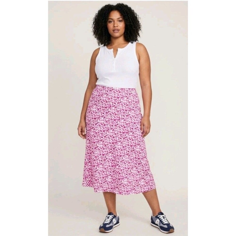 On 34th Floral Midi Ditsy Plus Size Slip Skirt Pink Purple Boho Coquette Size 2X